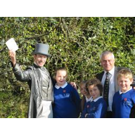 David Ward with students in the play area