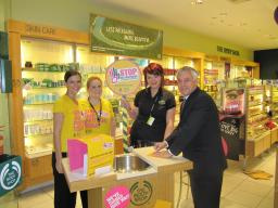 David Ward at Body shop in Bradford signing petition