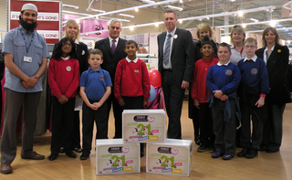David Ward MP and the pupils with their new school equipment